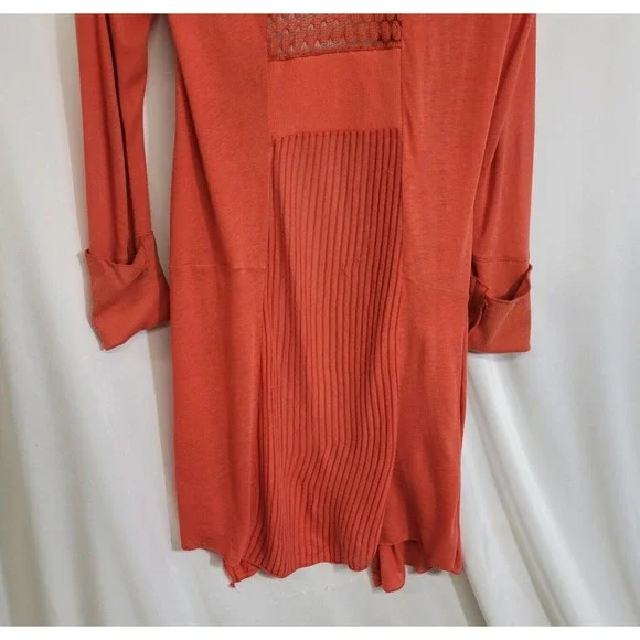 TINY Anthropologie Orange Coral Crochet Boho Lightweight Cardigan Sweater Medium - Picture 6 of 10